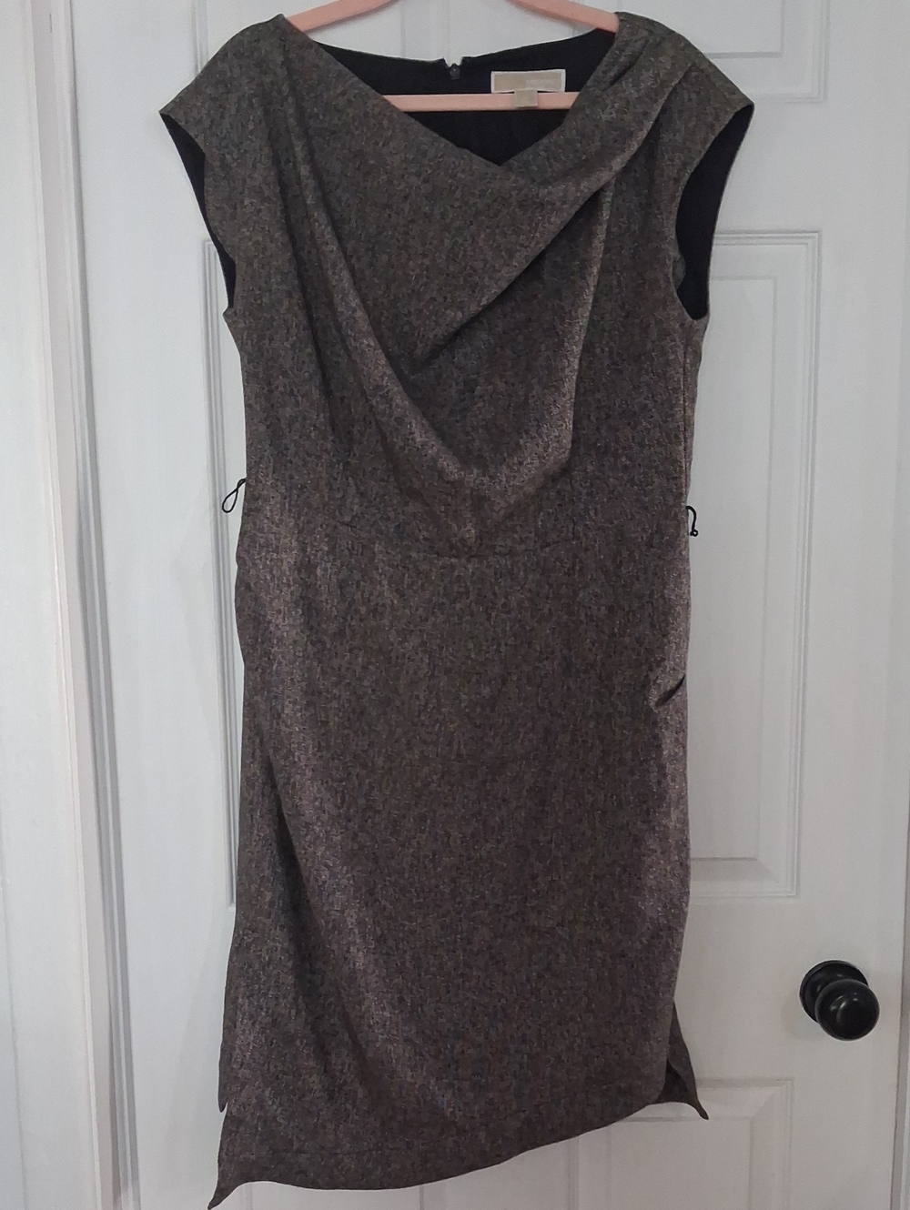 Michael Kors Heathered Brown and Gray Asymmetrical Draped Sheath Dress
